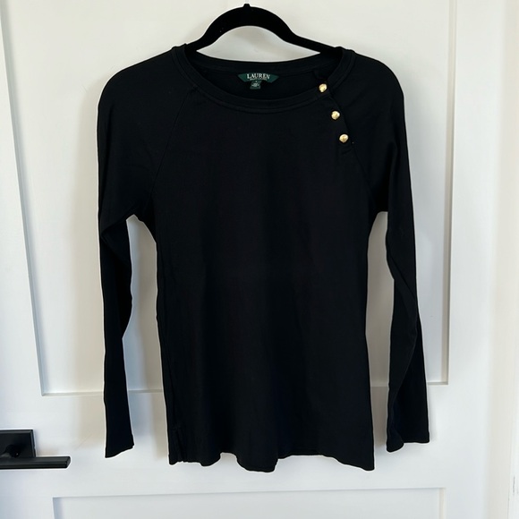 Lauren Ralph Lauren black long sleeved ribbed t-shirt - Picture 1 of 6